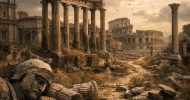 Rappresentazione simbolica della caduta dell’Impero romano e parallelo con lo Stato moderno, tra garantismo, sicurezza pubblica e perdita di autorità