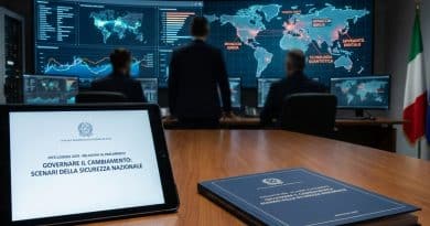 Grafica informativa sulla Relazione Intelligence 2026 al Parlamento: tecnologia come motore del cambiamento, minacce ibride sotto soglia, IA e scenari di sicurezza nazionale per l’Italia.