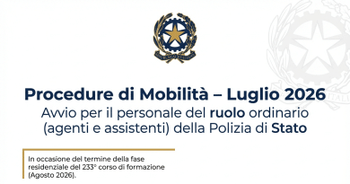 Circolare ufficiale per l'avvio delle procedure di mobilità luglio 2026 del personale della Polizia di Stato ruolo agenti e assistenti.