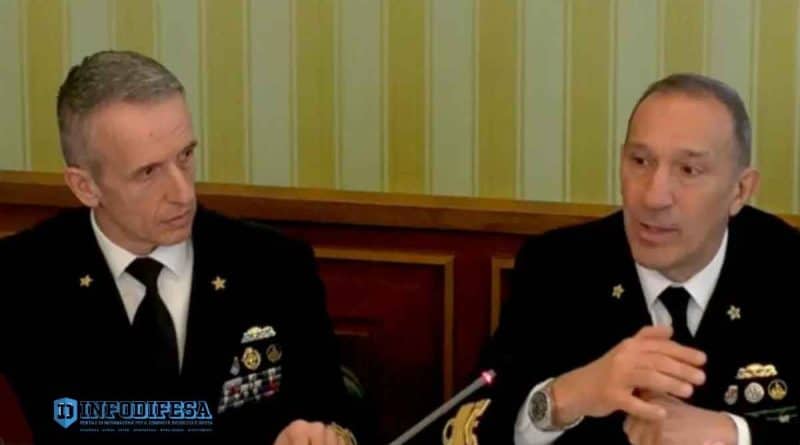 L’ammiraglio Giuseppe Berutti Bergotto durante l’audizione in Commissione Affari esteri e difesa del Senato sulle linee programmatiche della Marina Militare tra Mediterraneo, droni, fondali sottomarini, personale e missioni 2026-2027