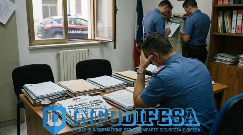 Carabinieri in servizio davanti a una caserma, focus sul malessere denunciato dal sindacato NSC tra Ufficiali, Marescialli, Brigadieri, Appuntati e Carabinieri