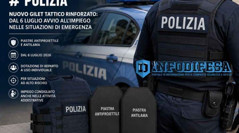 Circolare della Direzione Centrale Anticrimine sul nuovo gilet tattico rinforzato per la Polizia di Stato, con piastre antiproiettile e antilama da impiegare nelle situazioni operative ad alto rischio.